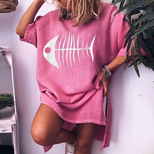 

Women's Pajamas Nightgown Dress Nighty Color Combo Comfort Home Daily Cotton Crew Neck Half Sleeve Spring Summer Blue Pink / Pjs