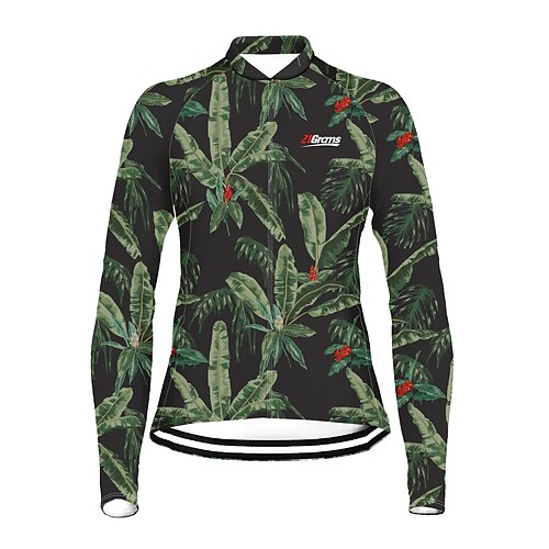 

21Grams Women's Cycling Jersey Long Sleeve Bike Top with 3 Rear Pockets Mountain Bike MTB Road Bike Cycling Breathable Quick Dry Moisture Wicking Green Floral Botanical Spandex Polyester Sports