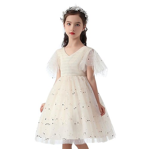 

Kids Little Girls' Dress Solid Colored A Line Dress Party Special Occasion Sequins Blue Pink Champagne Knee-length Short Sleeve Princess Cute Dresses Spring Summer Slim 3-10 Years