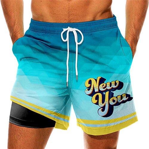 

Men's Swim Trunks Swim Shorts Quick Dry Board Shorts Bathing Suit Compression Liner with Pockets Drawstring Swimming Surfing Beach Water Sports Gradient Printed Spring Summer