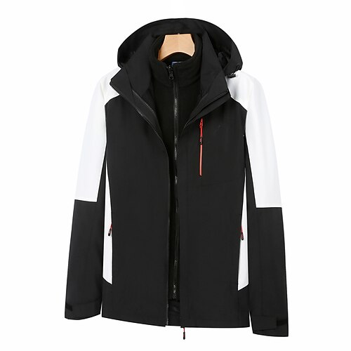 

Men's Hiking 3-in-1 Jackets Ski Jacket Waterproof Hiking Jacket Winter Outdoor Patchwork Thermal Warm Waterproof Windproof Detachable Fleece Hoodie Windbreaker Winter Jacket Double Sliders Ski