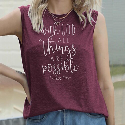 

Women's Tank Top Letter Daily Weekend Tank Top Camis Sleeveless Print Round Neck Casual Streetwear White Black Blue S
