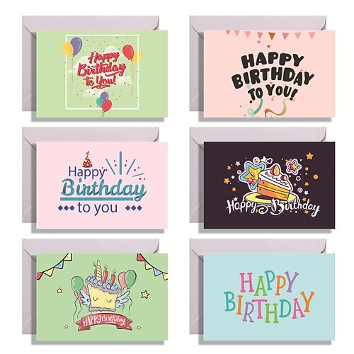 

6pcs Birthday Candy Cake Card Congratulations Cards for Gift Decoration Party with Envelope 7.95.9 inch Paper