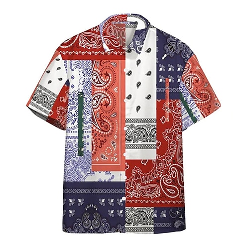 

Men's Shirt 3D Print Tribal Cashew nuts Turndown Street Casual Button-Down Print Short Sleeve Tops Designer Casual Fashion Breathable Red / Summer / Spring / Summer