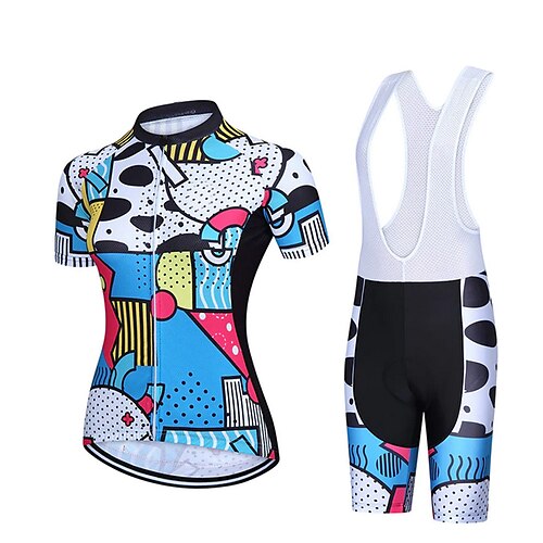 

21Grams Women's Cycling Jersey with Bib Shorts Short Sleeve Mountain Bike MTB Road Bike Cycling Blue Polka Dot Bike Clothing Suit 3D Pad Breathable Quick Dry Moisture Wicking Back Pocket Polyester