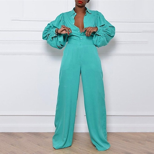 

Women's Plus Size Jumpsuit Solid Color Basic Casual Casual Daily High Full Length Fall Winter Green L XL XXL 3XL 4XL