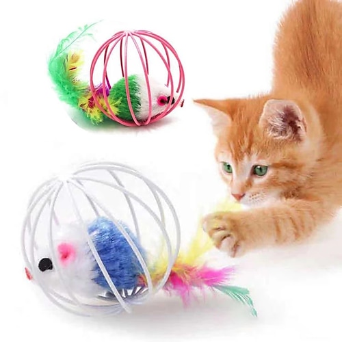 

Varinha de penas de bastão de brinquedo de gato de 4 peças com brinquedos de gaiola de rato de sino brinquedos de plástico colorido artificial teaser de gato suprimentos para animais de estimação cor