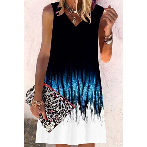 

Women's Shift Dress Short Mini Dress Blue Sleeveless Geometric Print Spring Summer V Neck Casual Vacation 2022 S M L XL XXL 3XL