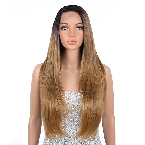 

Sleek Long Straight Synthetic Hair Wigs Futura HD Swiss Heat Resistant Lace Front Wig Honey Blonde Ombre Color Synthetic Hair Wigs