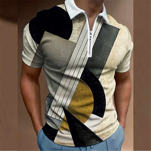 

Men's Collar Polo Shirt Golf Shirt Graphic Turndown Khaki 3D Print Street Casual Short Sleeve Zipper Clothing Apparel Designer Breathable Comfortable Big and Tall / Beach