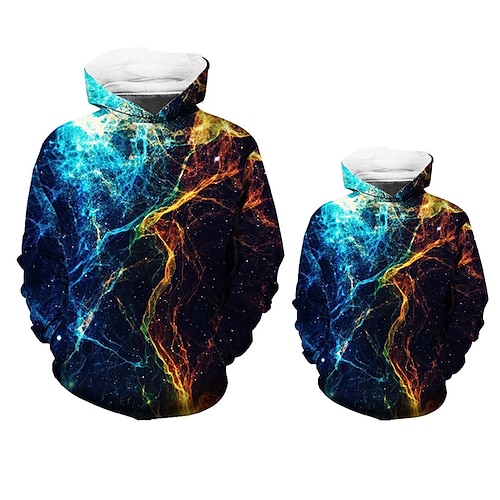 

Dad and Son Hoodie Galaxy Street Print Blue Long Sleeve 3D Print Active Matching Outfits / Spring / Fall / Casual