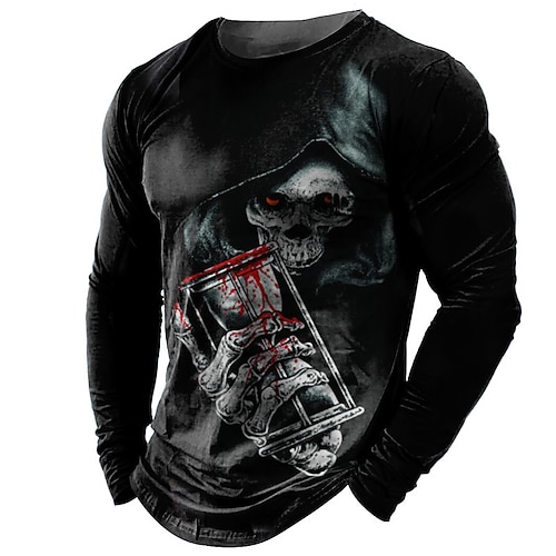 

Men's Unisex T shirt Tee 3D Print Graphic Prints Skull Skeleton Crew Neck Daily Holiday Print Long Sleeve Tops Lightweight Casual Classic Big and Tall Black