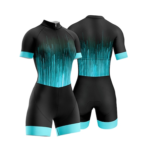 

Women's Triathlon Tri Suit Short Sleeve Triathlon Blue Black Graphic Bike Lycra Sports Graphic Clothing Apparel / Micro-elastic