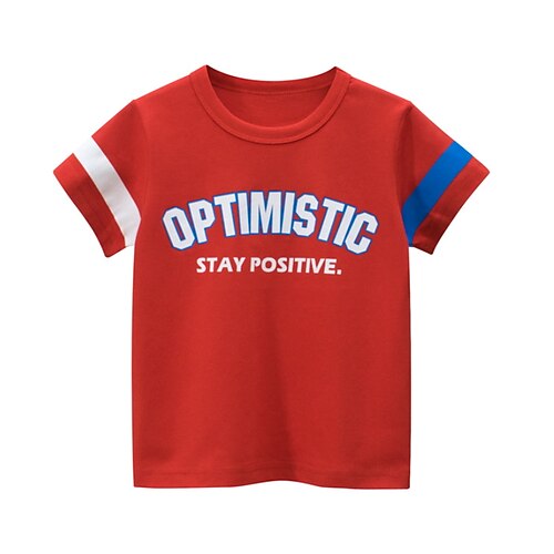 

Kids Boys T shirt Letter School Short Sleeve Daily Cotton 2-8 Years Spring Red Beige Gray