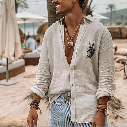 

Men's Shirt Hot Stamping Graphic Patterned Hand Turndown Street Casual Button-Down Print Long Sleeve Tops Designer Casual Fashion Big and Tall Green White / Summer / Spring / Summer