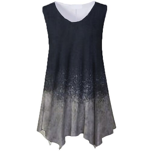 

Women's Plus Size Tops Tank Top Color Gradient Print Sleeveless Crewneck Streetwear Daily Holiday Cotton Spandex Jersey Spring Summer Black Blue