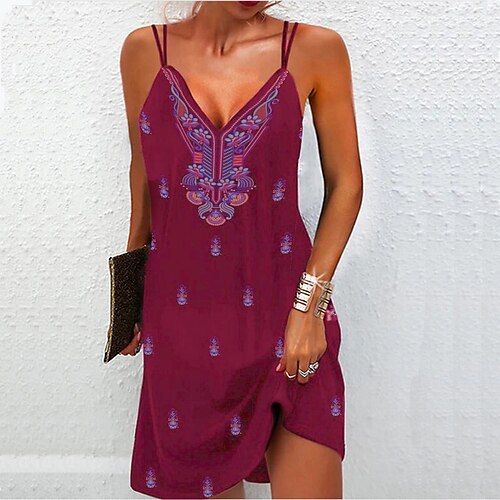 

Women's Shift Dress Slip Dress Mini Dress Wine Purple Green Sleeveless Floral Backless Spring Summer Spaghetti Strap Vacation Loose Fit 2023 S M L XL XXL 3XL 4XL 5XL