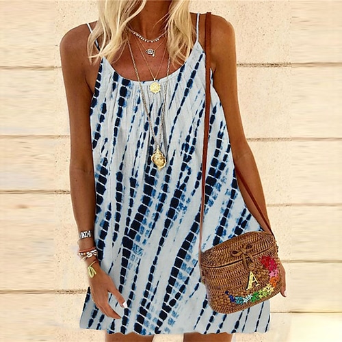 

Women's Shift Dress Short Mini Dress Blue Purple Sleeveless Print Tie Dye Print Spring Summer Spaghetti Strap Casual Vacation 2022 S M L XL XXL 3XL