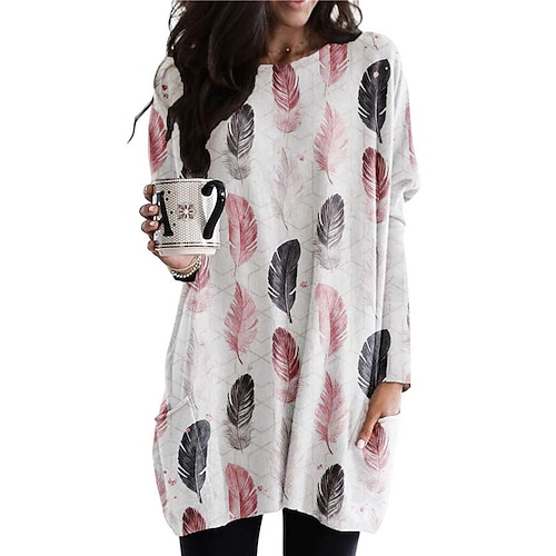 

Women's Shift Dress Short Mini Dress Blue Pink Long Sleeve Print Pocket Print Spring Summer Crew Neck Casual Vacation 2022 S M L XL XXL 3XL