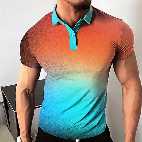 

Men's Collar Polo Shirt Golf Shirt Gradient Turndown Orange 3D Print Outdoor Street Short Sleeves Button-Down Print Clothing Apparel Fashion Designer Casual Breathable / Summer / Spring / Summer