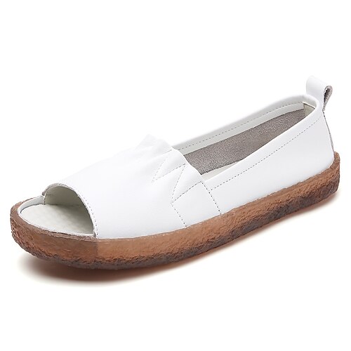 

Per donna Slip-On Esterno Giornaliero Estate Di pizzo Piatto Punta aperta minimalismo Dolce Viaggi Di pelle Mocassino Tinta unita Nero Bianco Beige