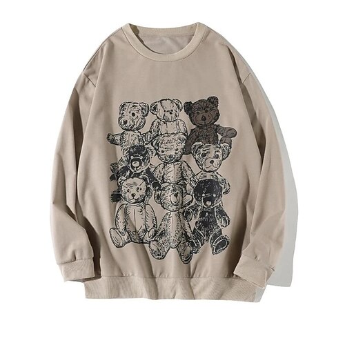 

Men's Sweatshirt Pullover Graphic Patterned Bear Print Daily Sports Streetwear 3D Print Casual Big and Tall Hoodies Sweatshirts Khaki