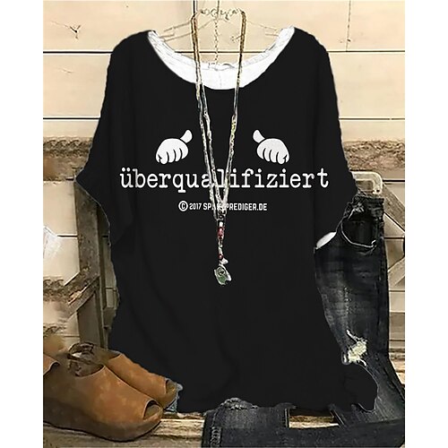 

Women's Plus Size Tops Blouse Shirt Letter Print Short Sleeve Crewneck Streetwear Daily Vacation Polyester Spring Summer Black