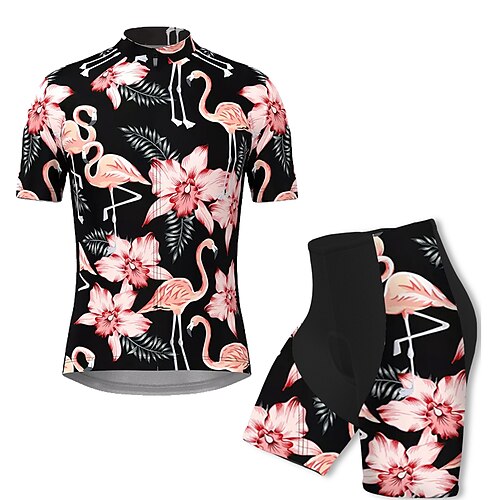

21Grams Men's Cycling Jersey with Shorts Short Sleeve Mountain Bike MTB Road Bike Cycling Black Flamingo Floral Botanical Bike Clothing Suit 3D Pad Breathable Quick Dry Moisture Wicking Back Pocket