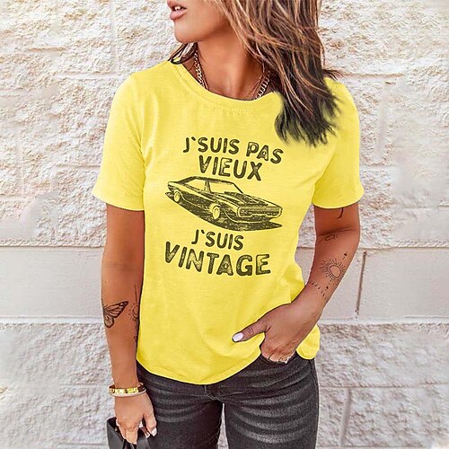 

Women's T shirt Tee Graphic Patterned Text Casual Weekend Painting T shirt Tee Short Sleeve Print Round Neck Basic Essential White Black Gray S