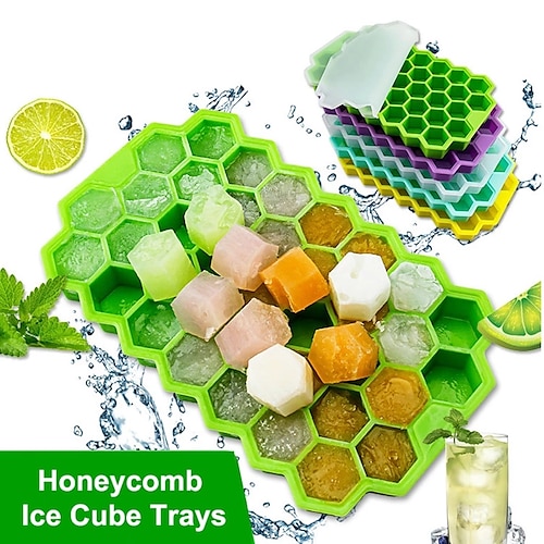

37 Grids Silicone Honeycomb Ice Cube Trays Reusable Silicone Ice Cube Mold BPA Free Ice Maker with Removable Lids