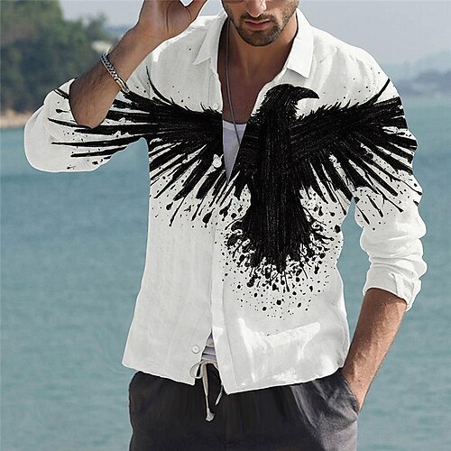 

Men's Shirt Graphic Shirt Animal Eagle Turndown White 3D Print Outdoor Street Long Sleeve Button-Down Print Clothing Apparel Fashion Designer Casual Breathable