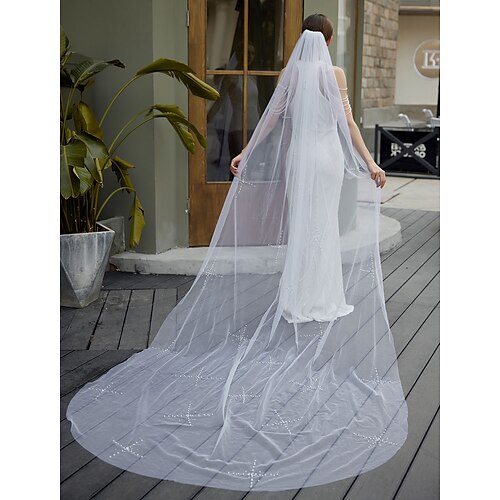 

Two-tier Elegant & Luxurious / Classic Wedding Veil Cathedral Veils with Faux Pearl 118.11 in (300cm) Tulle