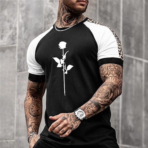 

Men's Unisex T shirt Tee Hot Stamping Color Block Graphic Prints Rose Crew Neck Street Daily Print Short Sleeve Tops Designer Casual Big and Tall Sports Black / Summer / Summer
