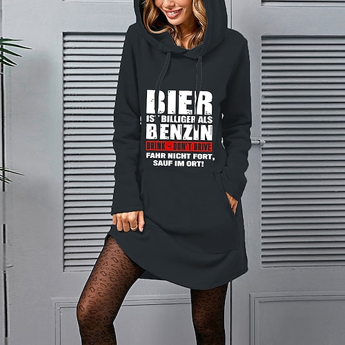 

Femme Robe casual manche longue Hiver Automne - Mode Imprimer Lettre Col Ras du Cou Ample 2022 Noir S M L XL XXL 3XL