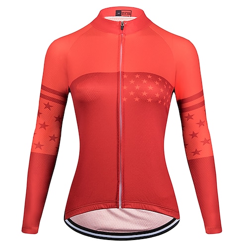 

21Grams Women's Long Sleeve Cycling Jersey Bike Top with 3 Rear Pockets Mountain Bike MTB Road Bike Cycling Breathable Quick Dry Moisture Wicking Red Stars Spandex Polyester Sports Clothing Apparel