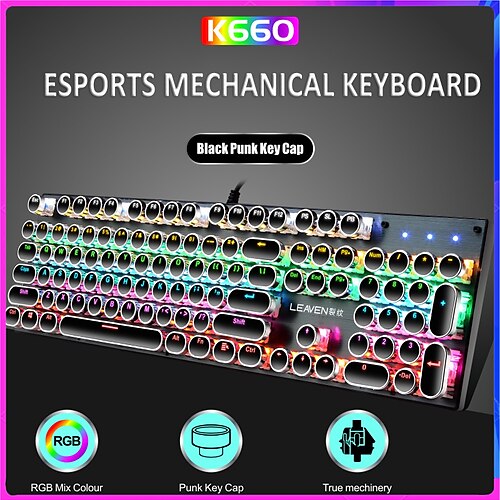 

Wired Mechanical Keyboard Computer Keyboard Ergonomic with Stand Holder Programmable RGB Backlit Keyboard with USB Powered 104 Keys