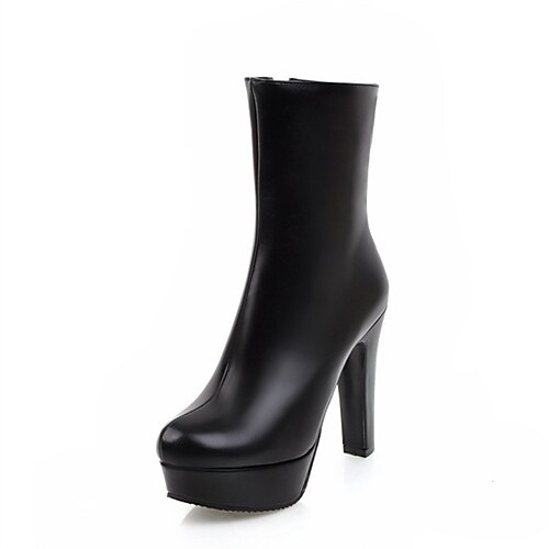 

Damen Stiefel Täglich Stiefeletten Stiefeletten Winter Blockabsatz Runde Zehe Minimalismus PU Leder Reißverschluss Einfarbig Dunkelbraun Schwarz