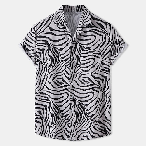 

Men's Shirt 3D Print Graphic Patterned Turndown Street Daily 3D Button-Down Short Sleeve Tops Casual Fashion Comfortable Black / White / Beach