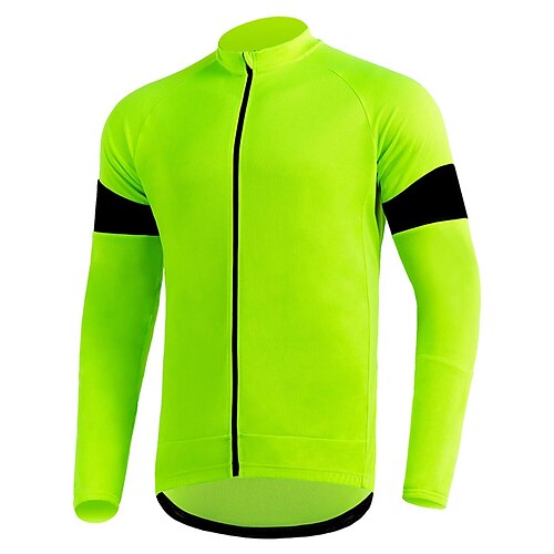

21Grams Men's Cycling Jersey Long Sleeve Bike Top with 3 Rear Pockets Mountain Bike MTB Road Bike Cycling Breathable Quick Dry Moisture Wicking Reflective Strips Black Green Orange Color Block