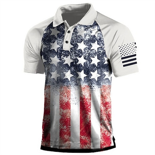 

Men's Polo Shirt Golf Shirt American Flag Turndown White 3D Print Street Daily Short Sleeve 3D Button-Down Clothing Apparel Fashion Casual Comfortable
