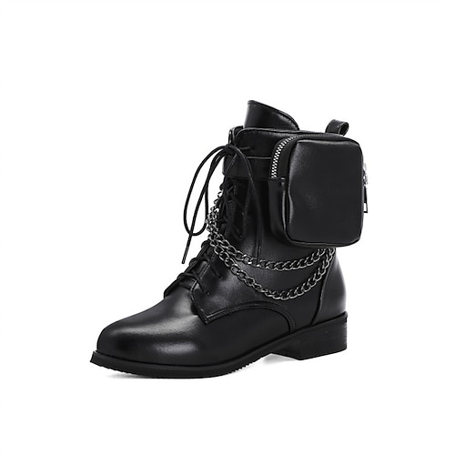 

Women's Boots Daily Combat Boots Goth Boots Booties Ankle Boots Winter Lace-up Low Heel Round Toe Punk Classic PU Leather Zipper Solid Colored Dark Brown Black