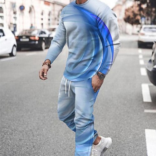 

Men's Tracksuit Hoodies Set Graphic Patterned Geometric 2 Piece Print Sports Outdoor Casual Sports 3D Print Sportswear Basic Essential Hoodies Sweatshirts Blue Gray Yellow