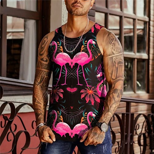 

Men's Tank Top Vest 3D Print Flamingo Graphic Prints Crew Neck Daily Sports Print Sleeveless Tops Designer Fashion Classic Comfortable Black / Summer