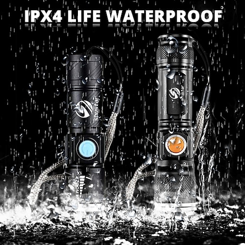  Super bright Rechargeable LED Flashlight With Tail USB Charging Head Zoomable waterproof Torch Portable light 3 Lighting modes Built-in battery
