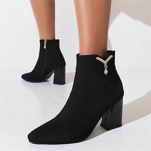 

Women's Boots Daily Booties Ankle Boots Winter Chunky Heel Pointed Toe Minimalism Nubuck Zipper Solid Colored Black Rosy Pink