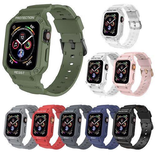 

1PC Smart Watch Band with Case Compatible with Apple iWatch Series 8 7 6 5 4 3 2 1 SE Sport Band for iWatch Smartwatch Strap Wristband Silicone Adjustable Shockproof