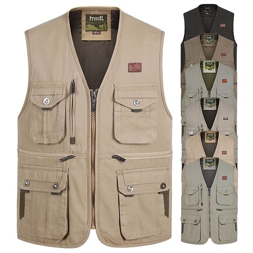 

Men's Fishing Vest Hiking Vest / Gilet Sleeveless Outerwear Jacket Travel Cargo Safari Vest Top Outdoor Windproof Multi-Pockets Quick Dry Lightweight Fall Spring Cotton Army Green Khaki Hunting