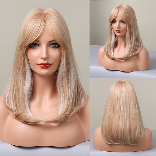 

HAIRCUBE Ombre Blonde Short BOB Hair Brown Pink Black Water Wavy Wigs With Bangs for White Women
