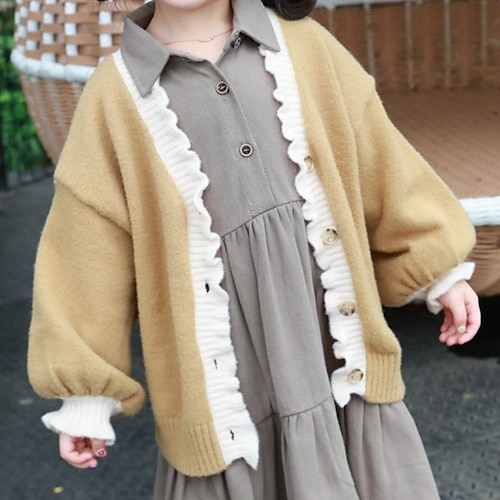 

Kids Girls' Cardigan Color Block Daily Long Sleeve Cute Cotton 2-8 Years Fall Blue Pink Yellow