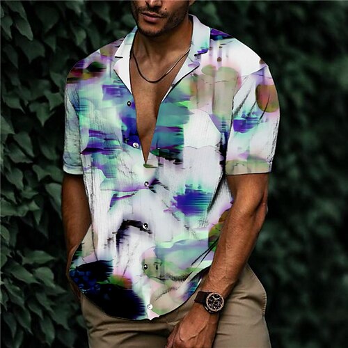 

Men's Shirt 3D Print Tie Dye Turndown Street Casual Button-Down Print Short Sleeve Tops Designer Casual Fashion Breathable Blue / Summer